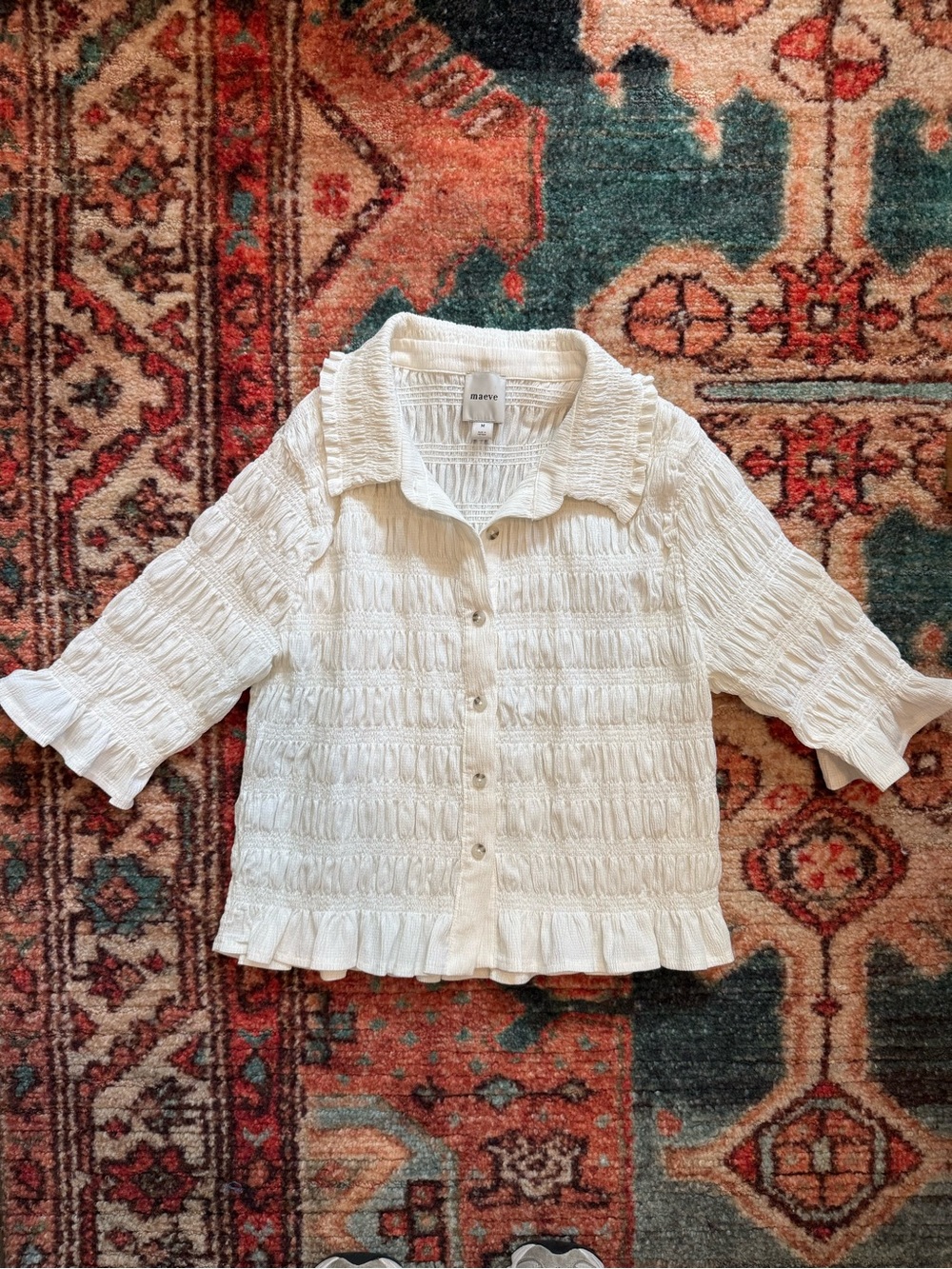 *In store currently* Anthropologie Maeve Smocked Button-Front Top - Picture 4 of 9